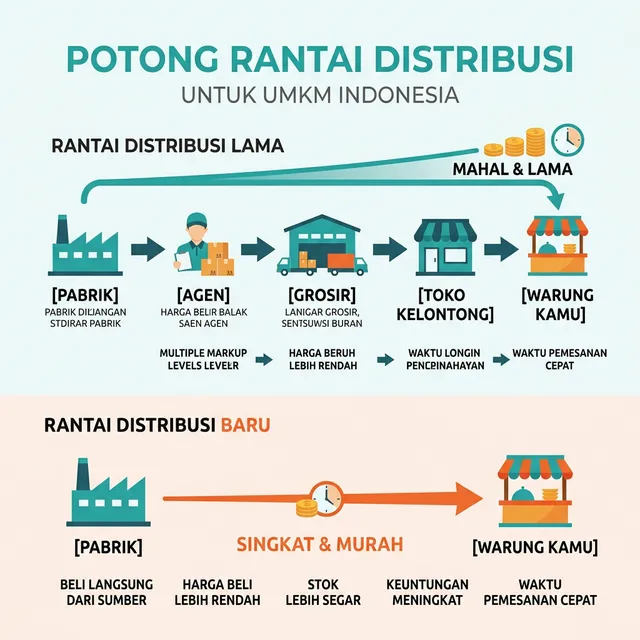 Infografis Perbandingan Rantai Distribusi: Jalur Panjang vs Jalur Pendek